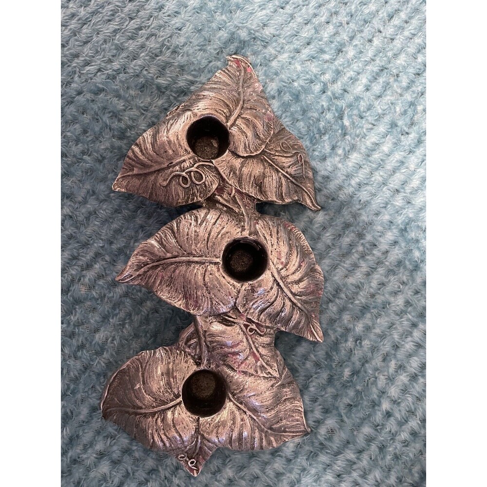 Carson Pewter Rising 3 Leaves Vintage Candle Holder, 10 1/2" X 5"